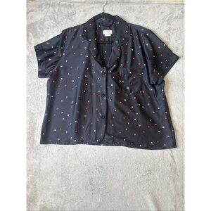 Kate Spade Pajama Top Heart Print Button Down Short Sleeve Women’s XL